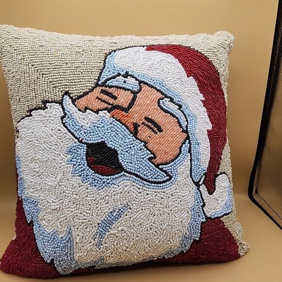 Santa Claus Christmas Pillow Beaded 34th & Pine Xmas Holiday Decor 14" Square - Picture 13 of 13